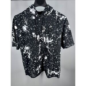 Brooklyn Cloth Mens XL Black White Paint Splatter Short Sleeve Hoodie Distressed